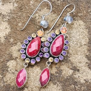 Nicky Butler RAJ Limited Edition Ruby Amethyst 925 Sterling Silver NB Earrings